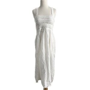 DIXIE Poplin Crochet Midi White Dress Size Small